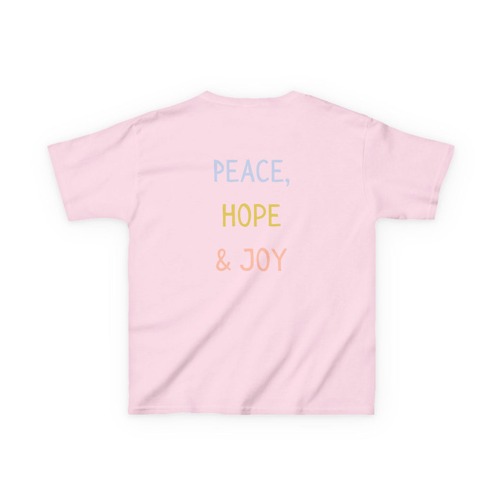 Kids Tee — Cute Good Shepherd Jesus with Lamb, “Peace, Hope & Joy” Christian Shirt