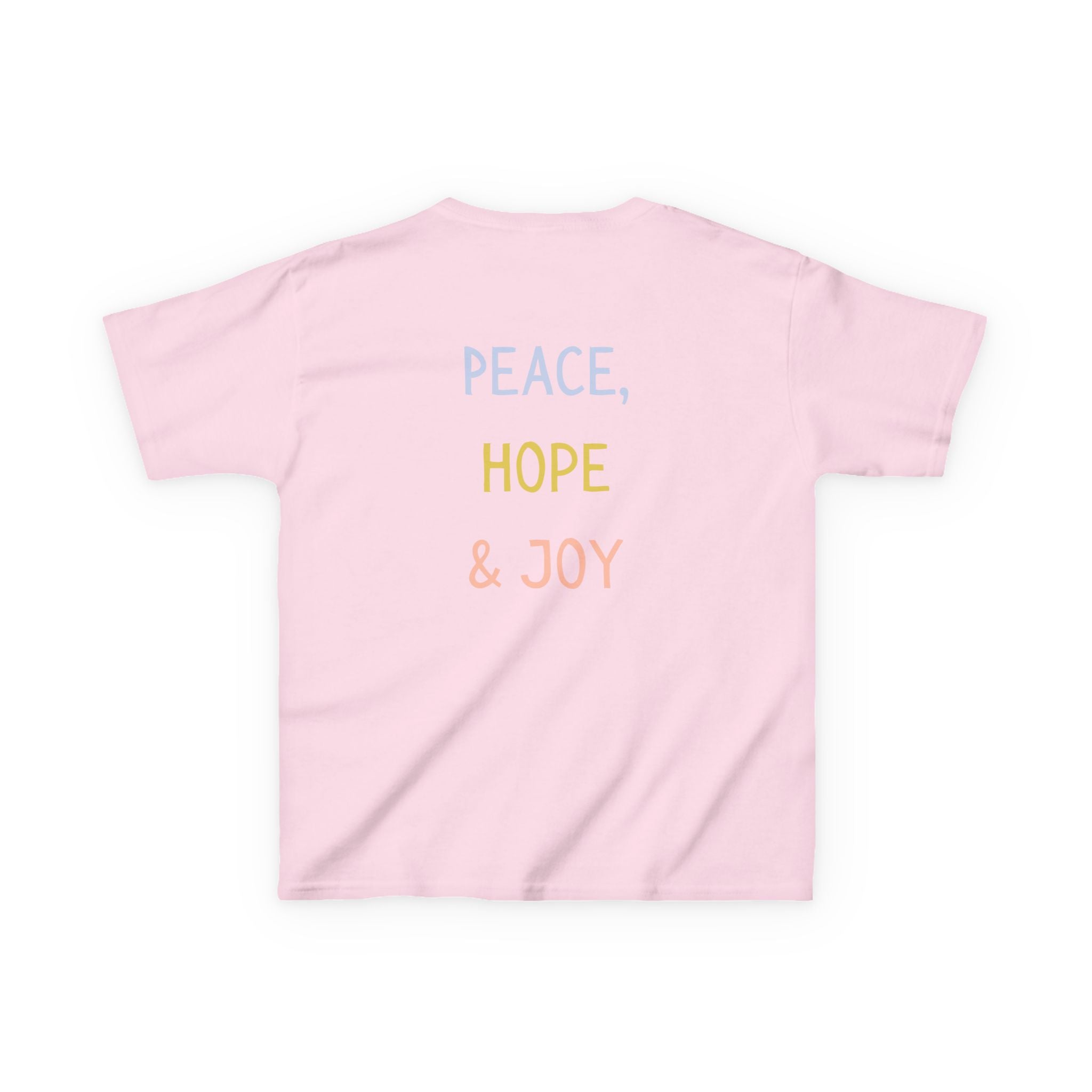 Kids Tee — Cute Good Shepherd Jesus with Lamb, “Peace, Hope & Joy” Christian Shirt
