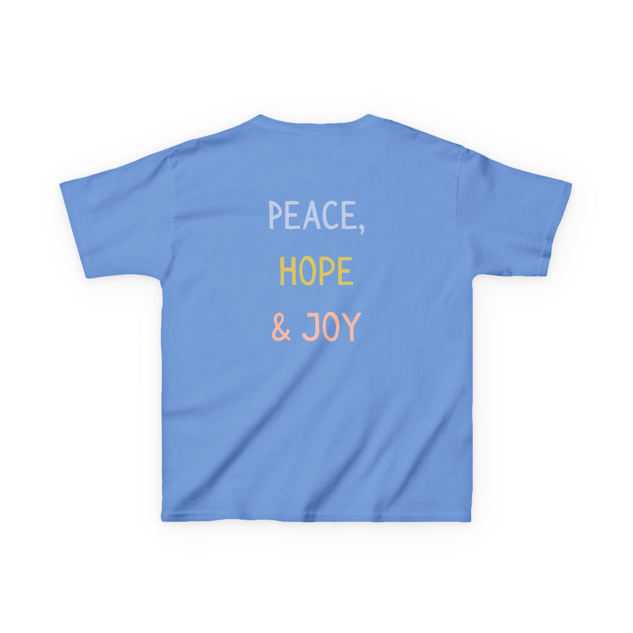 Kids Tee — Cute Good Shepherd Jesus with Lamb, “Peace, Hope & Joy” Christian Shirt
