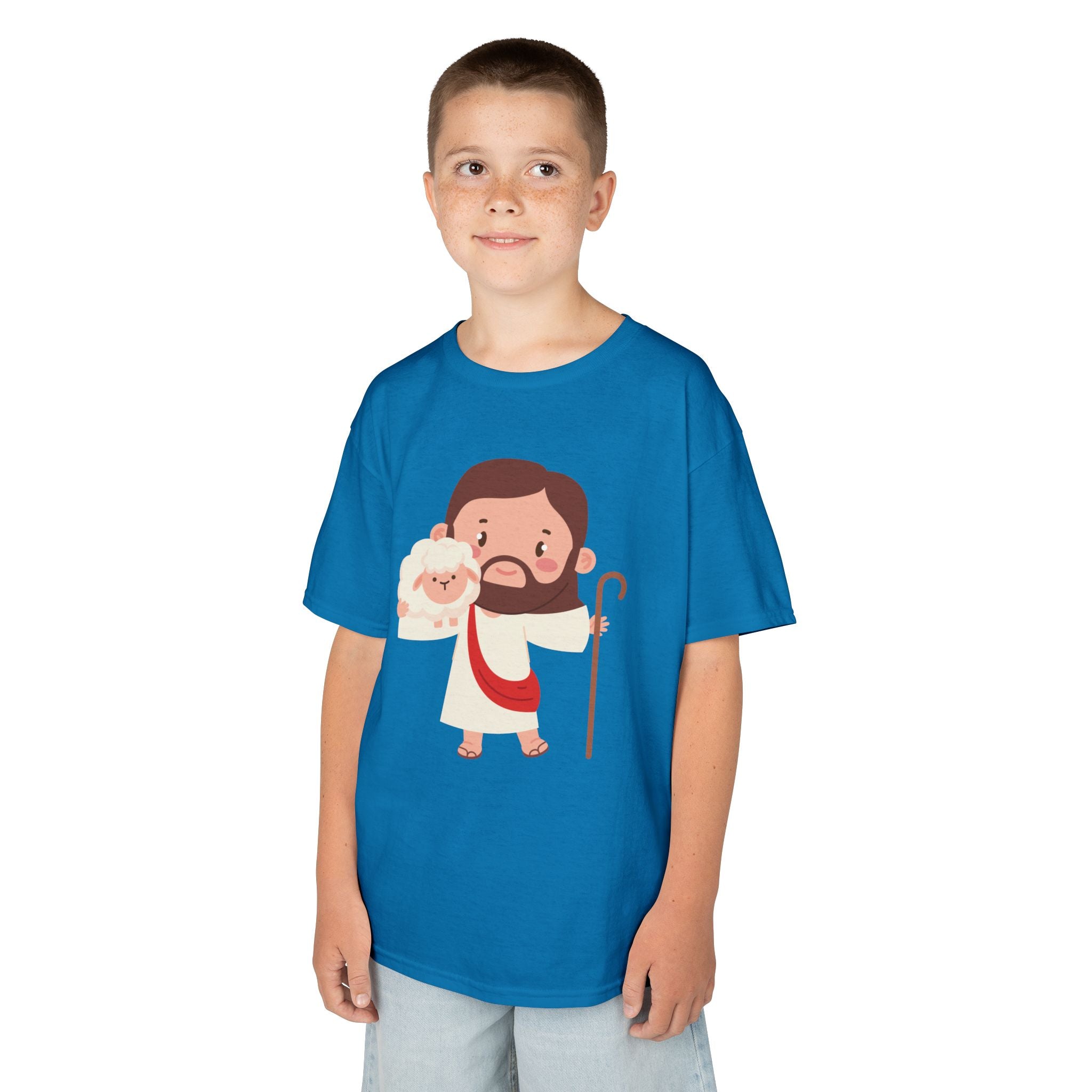 Kids Tee — Cute Good Shepherd Jesus with Lamb, “Peace, Hope & Joy” Christian Shirt