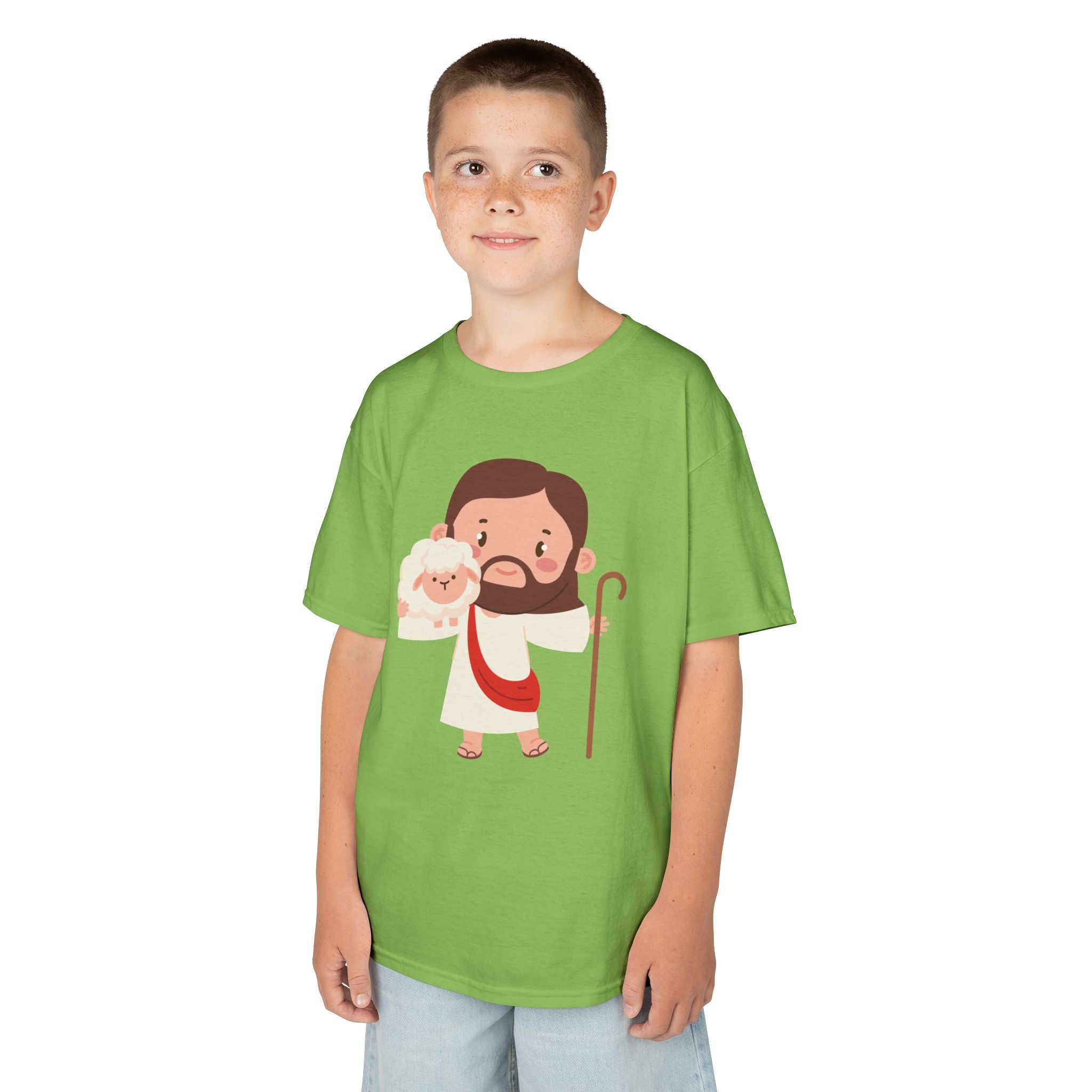 Kids Tee — Cute Good Shepherd Jesus with Lamb, “Peace, Hope & Joy” Christian Shirt