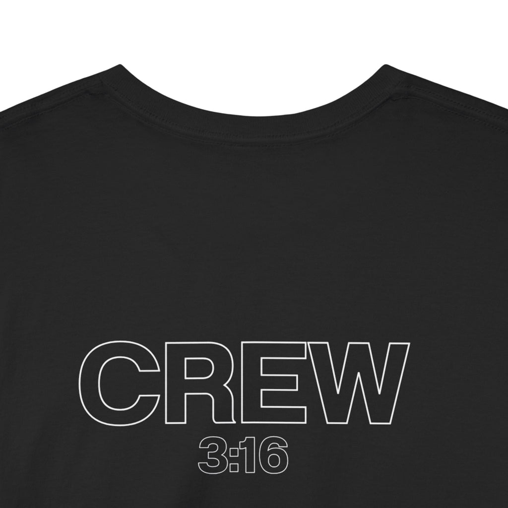 Crew Back-Print T-Shirt — Minimal Outline “CREW” Graphic Tee (Black)