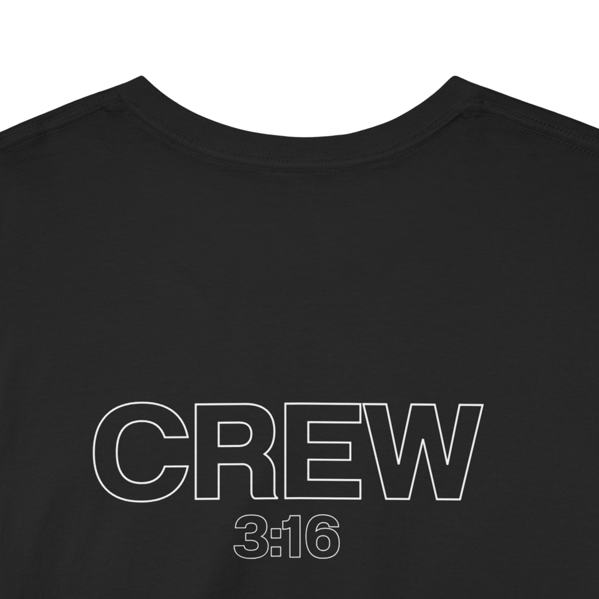 Crew Back-Print T-Shirt — Minimal Outline “CREW” Graphic Tee (Black)