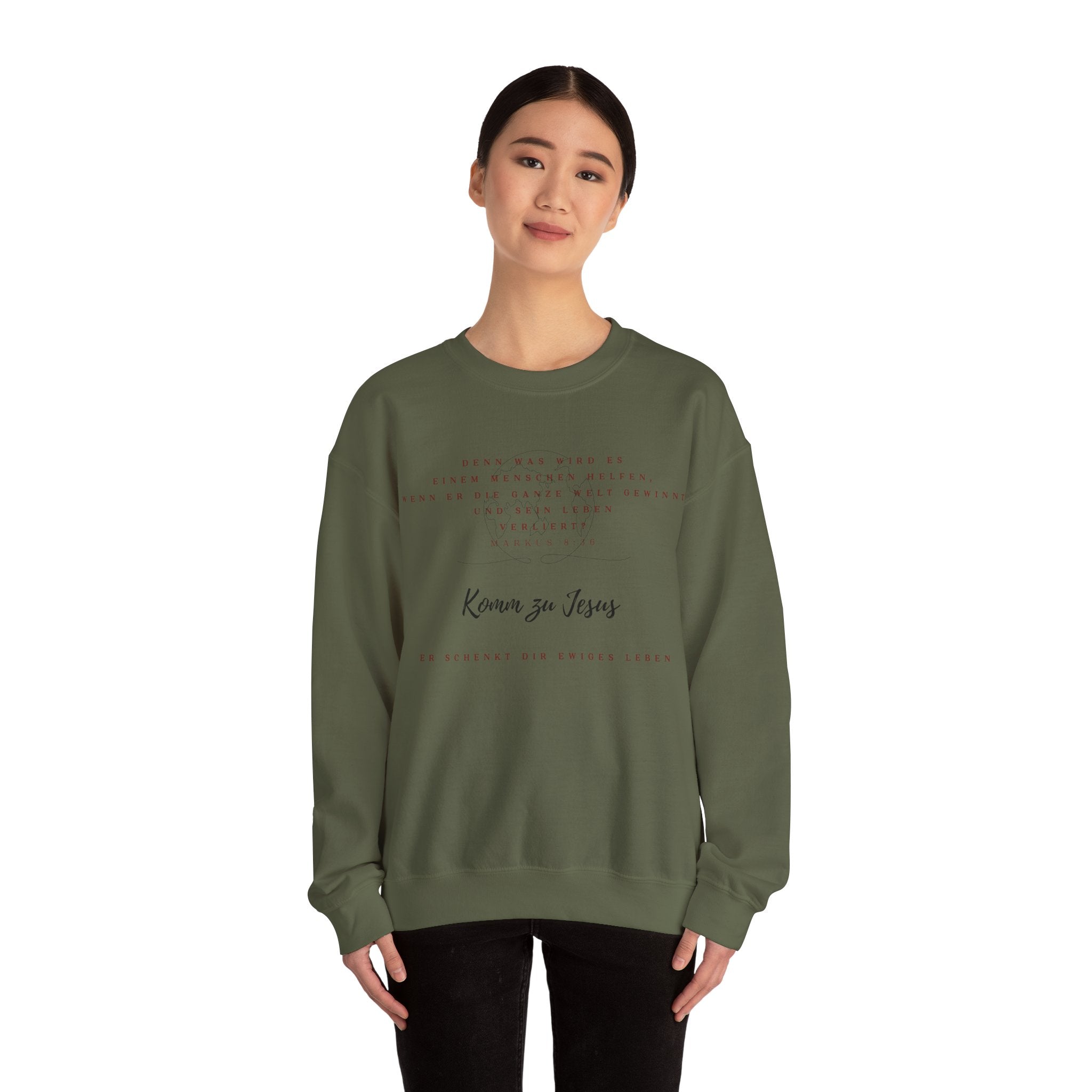 Christian Crewneck Sweatshirt — "Kommen zu Jesus" Inspirational Faith Quote