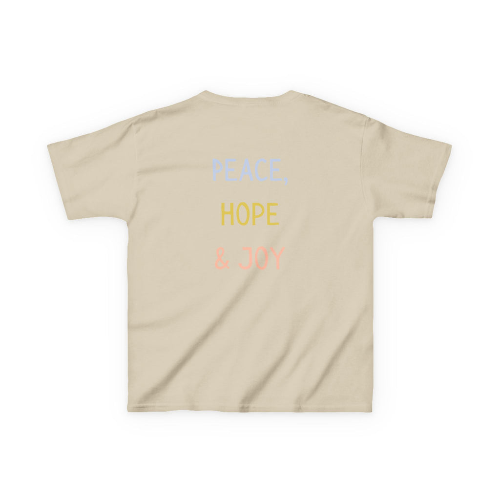 Kids Tee — Cute Good Shepherd Jesus with Lamb, “Peace, Hope & Joy” Christian Shirt