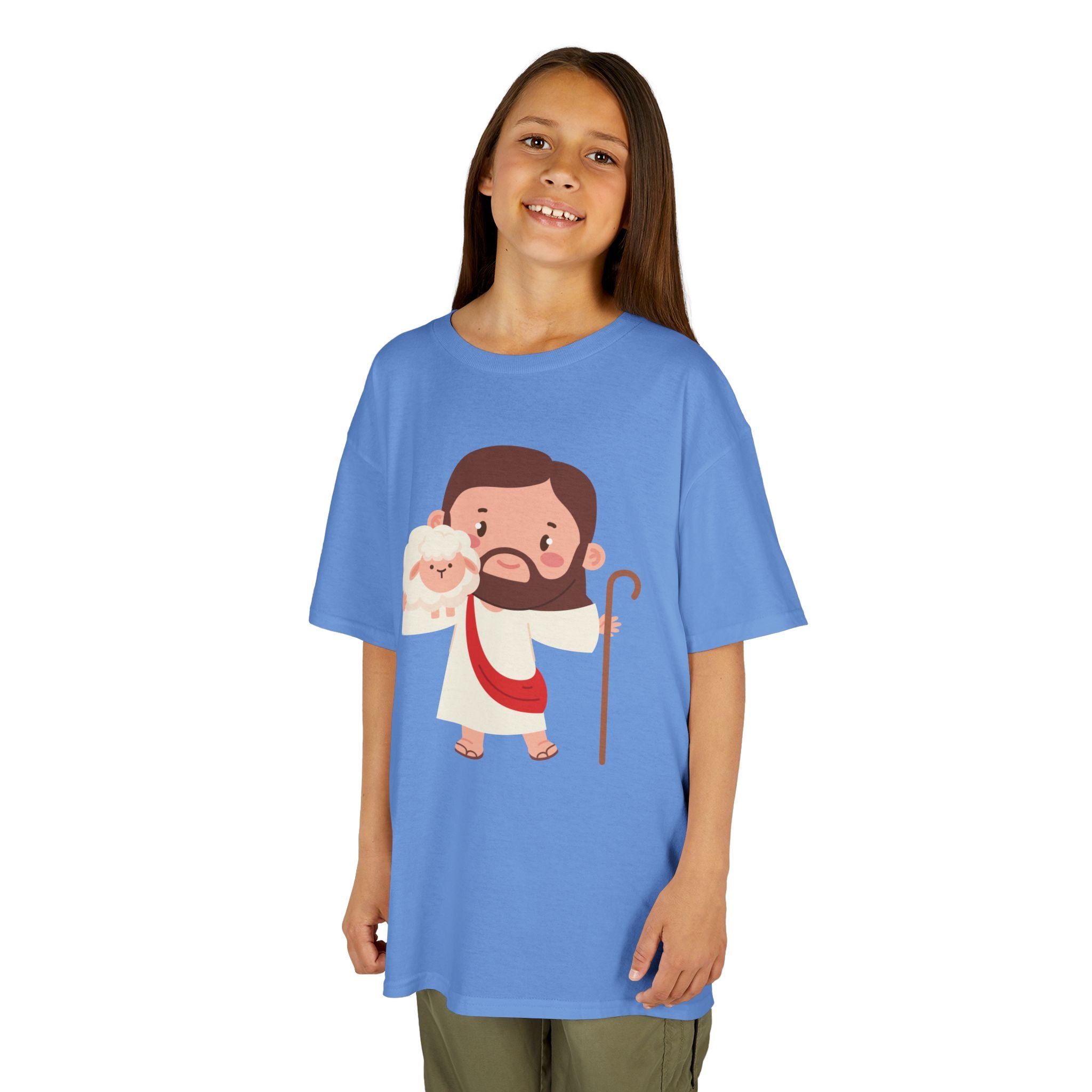 Kids Tee — Cute Good Shepherd Jesus with Lamb, “Peace, Hope & Joy” Christian Shirt