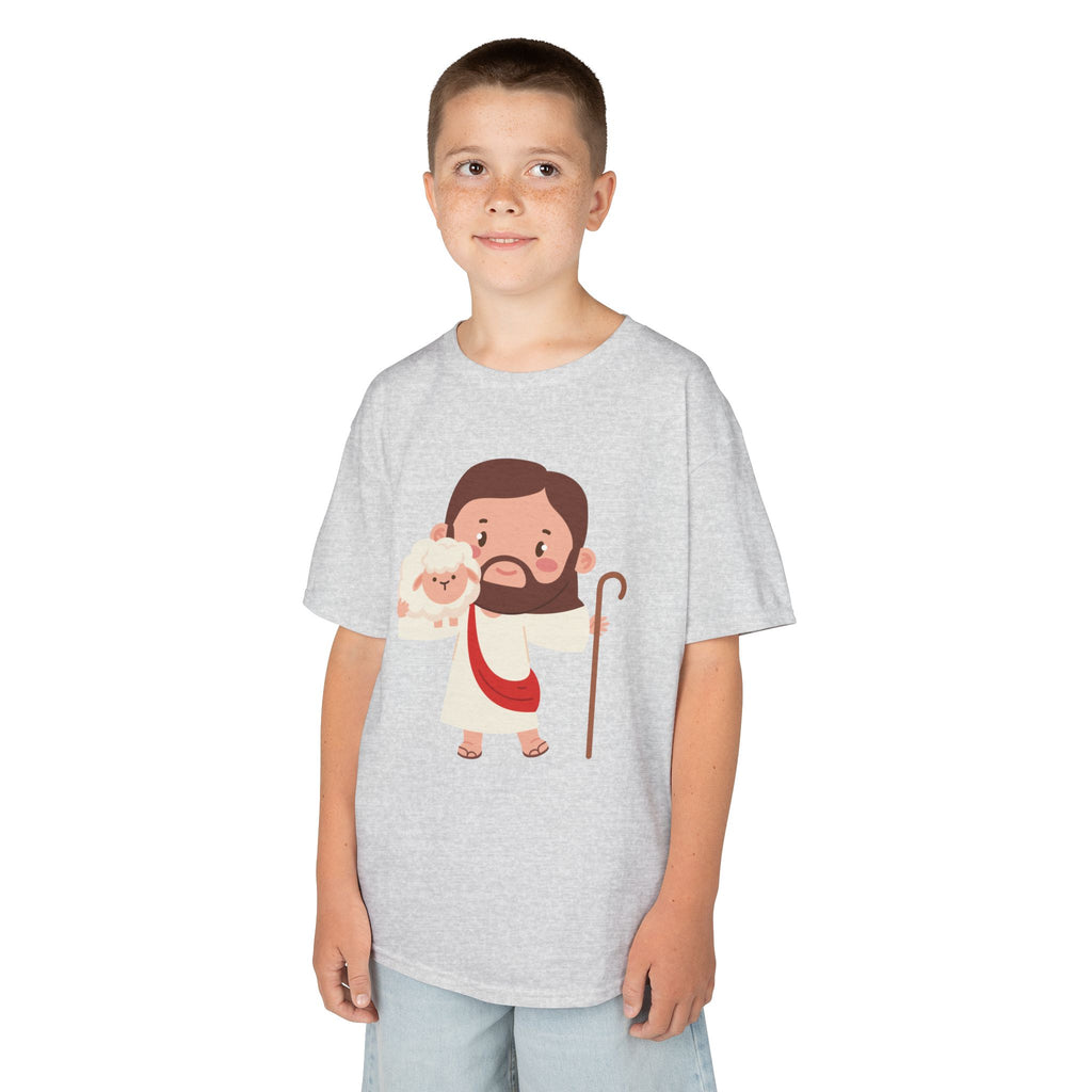 Kids Tee — Cute Good Shepherd Jesus with Lamb, “Peace, Hope & Joy” Christian Shirt
