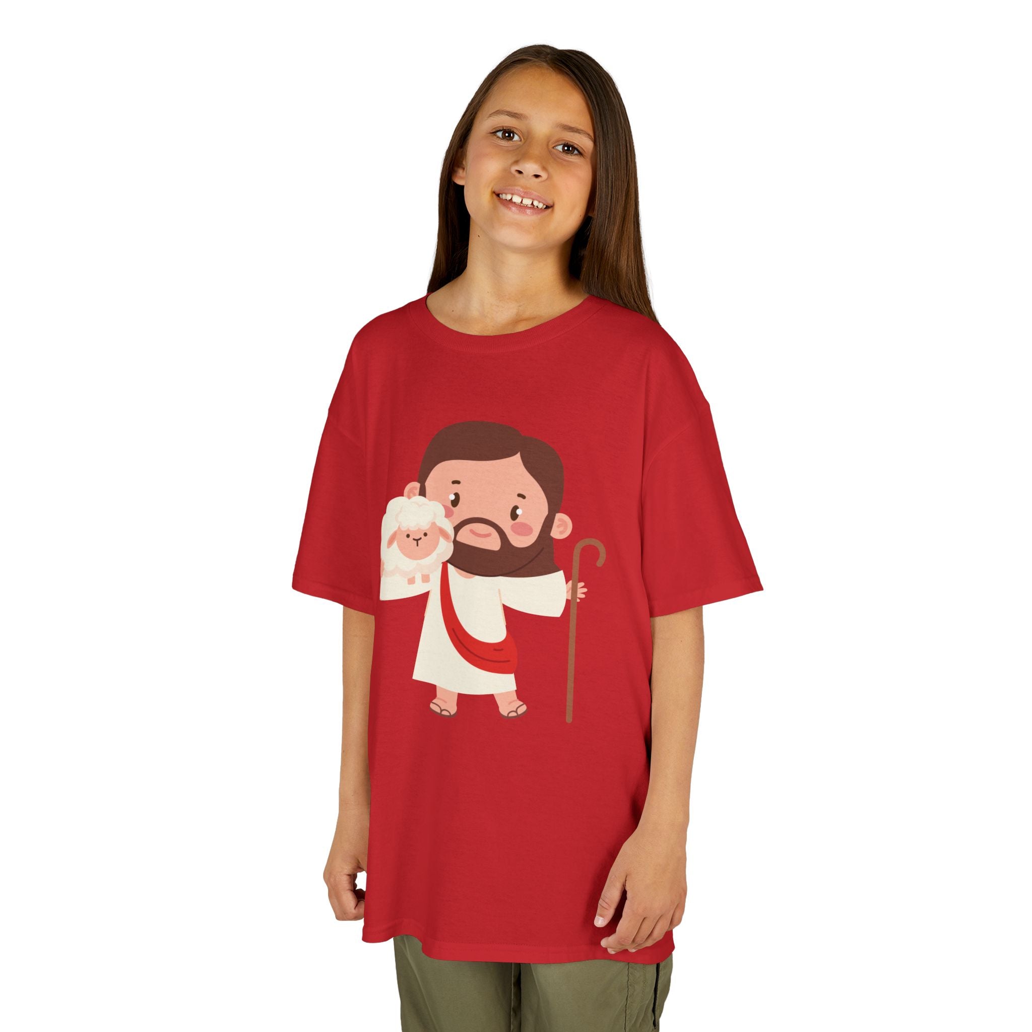 Kids Tee — Cute Good Shepherd Jesus with Lamb, “Peace, Hope & Joy” Christian Shirt